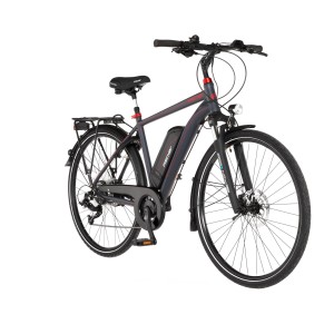 Vélo électrique de trekking pour homme Fischer E-Bike Trekking-Rad Viator 1.0, gris, avec porte-bagages et batterie semi-intégrée.