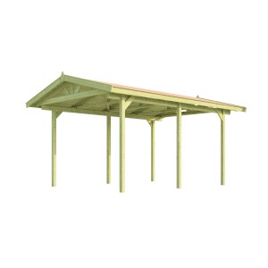 Weka carport singolo 611 con tetto a due falde in legno, 288x389 cm. Riparo stabile per la tua auto.
