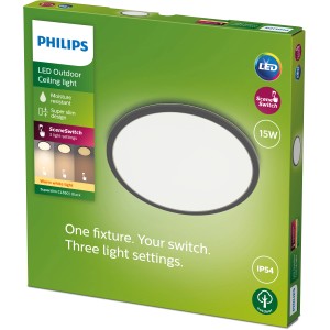 Emballage du plafonnier LED Philips SceneSwitch, Superslim, 15W, noir, pour extérieur.