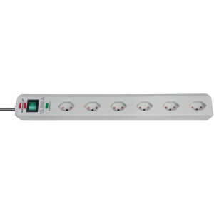 Ciabatta Eco-Line a 6 prese con protezione da sovratensione, grigio chiaro, cavo 1,5 m.