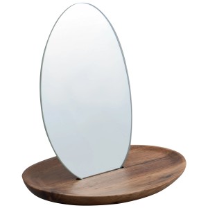 Specchio cosmetico Spirella Alesie con specchio ovale e base in legno, 21x20x14 cm.