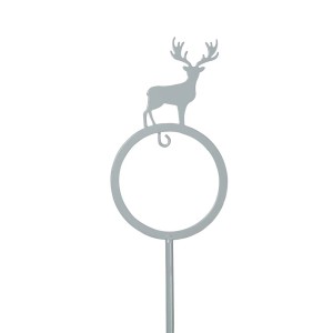 Grauer Meisenknödelhalter mit Hirsch-Motiv zum Stecken für den Garten.