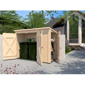 Weka Multibox avec système d'étagères, abri de jardin naturel avec toit monopente et double porte.