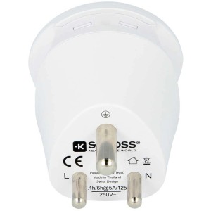 Skross Reiseadapter Combo World to India, weiß, für Steckdosenleisten.