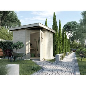 Casetta da giardino in legno Weka Angolo A con tetto piatto, naturale, 209x205 cm in giardino.