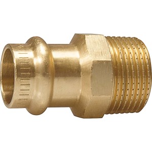 Nipplo di transizione in bronzo rosso, 15 mm x 26,4 mm (R 3/4), per raccordi a pressare in impianti idraulici e di riscaldamento.