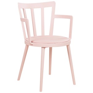 Set 4 sedie da pranzo Morill, plastica rosa pastello con braccioli.