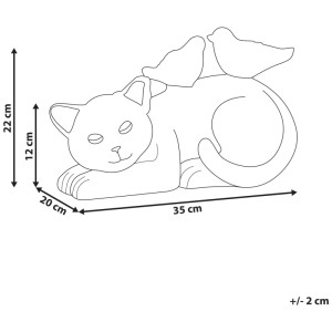 Technische Zeichnung: Gartenfigur Katze Kalela mit Vögeln, Magnesiumoxid grau, Maße 22x35x20 cm.