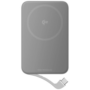 Powerbank Rapid Ecoflow argentée, 10000 mAh, avec câble USB-C intégré.