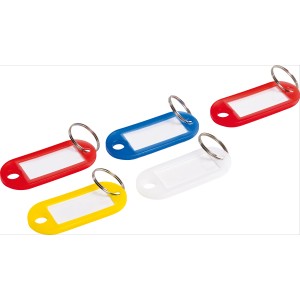 Portachiavi LUX, 5 pezzi, plastica, colorati con campo etichetta e anello portachiavi.