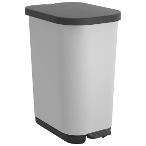 Rotho Treteimer Ribo, 35 l, mistelweiss, mit Fusspedal und grauem Deckel. Ideal für Küche und Bad.