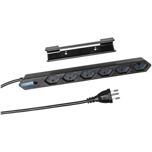 Ciabatta Steba IQ nera con 6 prese T13 e clip di montaggio.