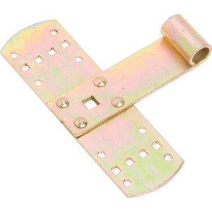 Paumelle en croix zinguée jaune, 165x50 mm, pour fixation de portes et portails. Quincaillerie pour extérieur.