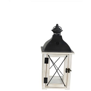 Lanterne Solano en bois blanc, 36,5 cm de haut, pour un éclairage d'ambiance intérieur et extérieur.
