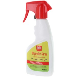 Finito spray anti-insetti striscianti, flacone da 400ml con erogatore rosso.