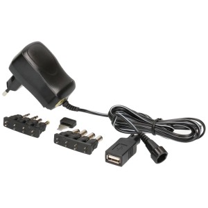 Alimentatore universale 600mA con vari adattatori e cavo da 2m.