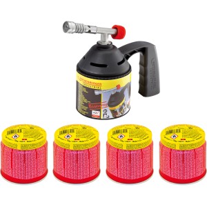 Rothenberger RoFlame Economy Set avec lampe à souder et 4 cartouches de gaz pour plomberie, chauffage et climatisation.