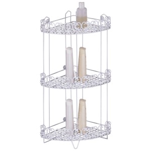 Étagère d'angle de douche MSV Agadir blanche avec 3 niveaux en acier pour mur de salle de bain.