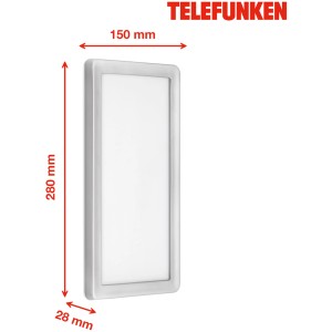 Applique murale extérieure LED rectangulaire Telefunken Nizza, argentée, 16W, 2000lm. Détail avec dimensions.