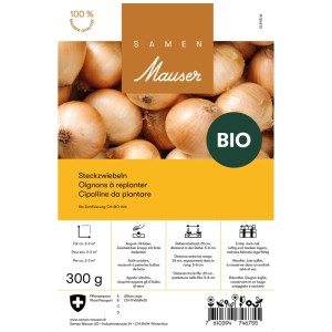 Samen Mauser Cipolline Gialle Biologiche, confezione da 300g. Cipolle gialle sulla confezione.