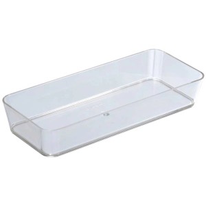 Boîte de rangement Candy étroite et transparente, 4x24x10 cm, pour accessoires de bain et plus.