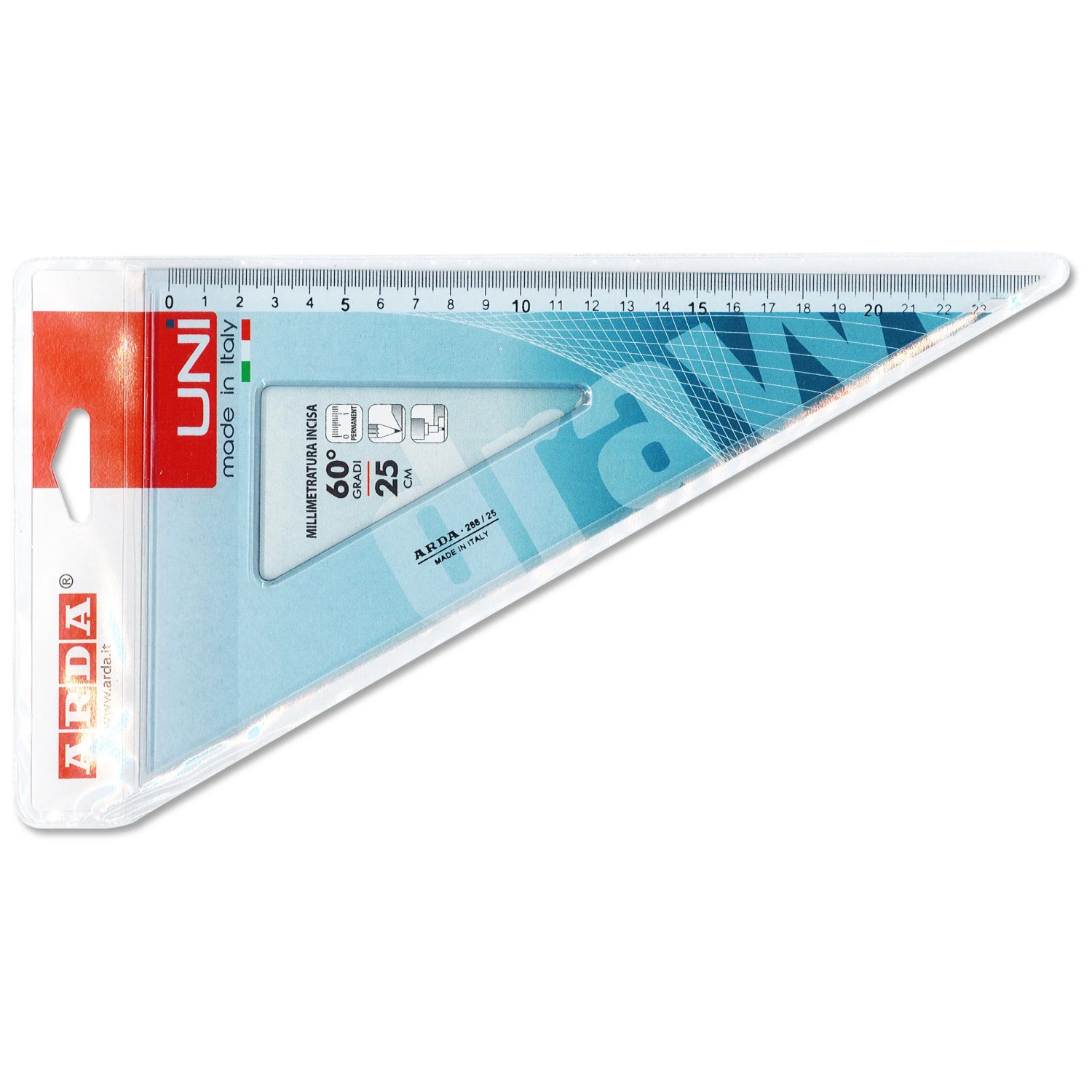 Équerre 60° Uni polystyrène Bleu transparent 25 cm
