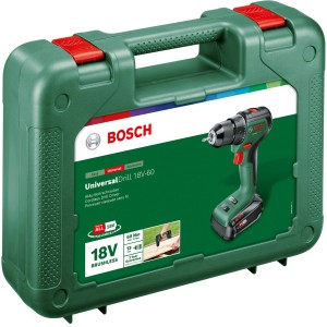 Avvitatore a batteria Bosch UniversalDrill 18V-60 in valigetta con batteria e caricabatterie.