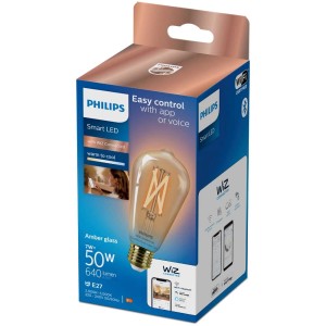 Philips Smart LED Edison Filament, dimmerabile, E27, 50W, vetro ambrato nella confezione.