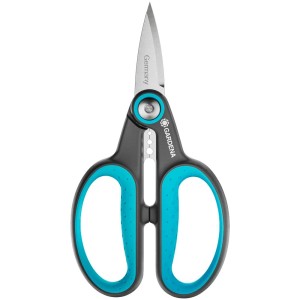 Gardena Kräuterschere mit Edelstahlklingen und Entblätterungsfunktion, blau/grau.