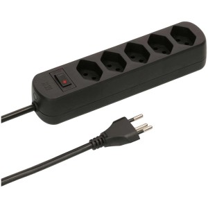 Multiprise noire Basic Line avec 5 prises de type 13 et interrupteur.