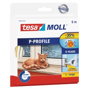Tesamoll joint en caoutchouc profilé en P, blanc, 6m, pour portes et fenêtres. Profilé d'étanchéité pour réduire les courants d'air.