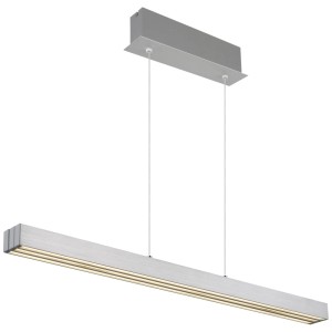 Moderne, alufarbene LED-Pendelleuchte Ethan von Globo, 39 W, mit Touchdimmer und Memoryfunktion.