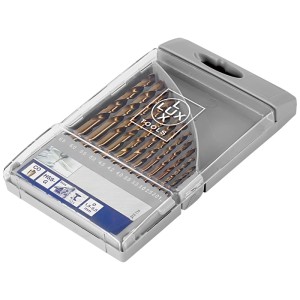 Set di punte da trapano Comfort LUX-TOOLS da 13 pezzi in custodia di plastica grigia. Punte in acciaio rivestito in cobalto.