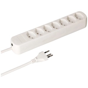 Multiprise blanche Basic Line avec 7 prises de type 13 et fiche.