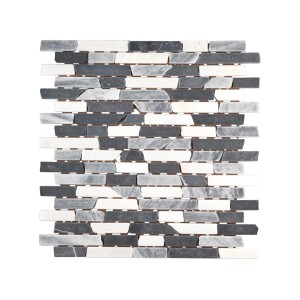 Mosaïque en marbre Black-Grey-White-Mix aspect brique, idéale pour murs et sols.