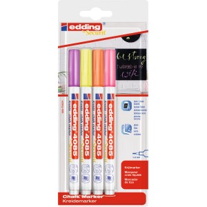 Edding Kreidemarker E-4085 Neon, 4er-Set für Tafeln und Fenster.