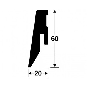 Profilé de plinthe en chêne, 60x20mm, pour fixation murale avec clips.