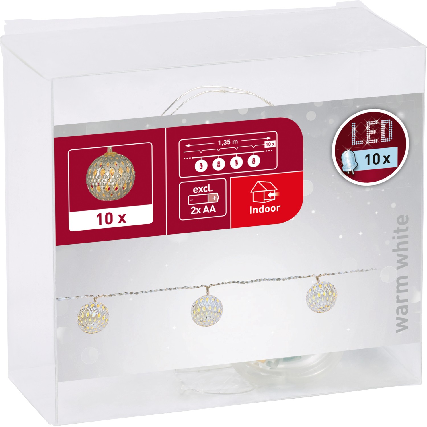 OBI Christmas LEDLichterkette Metallkugeln Silber 10 x LEDs Warmweiss