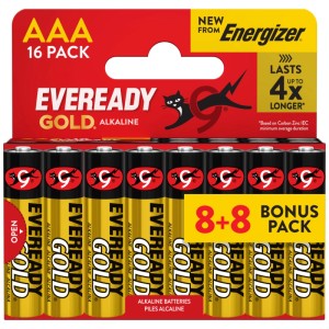 Batterie alcaline Energizer Eveready Gold AAA, confezione da 16. Energia affidabile per tutti i giorni.