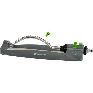 Irrigatore oscillante Geka, grigio-verde, con controllo del flusso per irrigazione giardino.