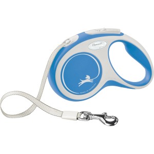 Guinzaglio avvolgibile Flexi New Comfort blu, taglia S, 5 m. Guinzaglio per cani con sistema frenante e impugnatura morbida.