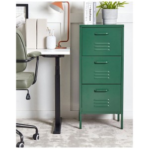 Classeur Wostok en métal vert avec 3 tiroirs dans un bureau.