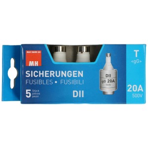 Lot de 5 fusibles DT-II à action retardée, 500V, 20A, pour la protection contre les surintensités et les courts-circuits.