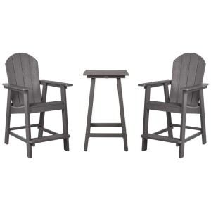 Ensemble bistro Beliani Adirondack gris foncé en plastique. Table carrée et 2 chaises aspect bois pour balcon.