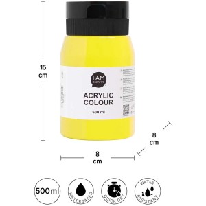 Flasche I Am Creative Acrylfarbe Gelb, 500ml. Acrylfarbe für Künstler und Hobbybastler.