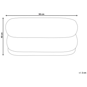 Croquis d'une banquette de lit Beliani Ellendale bouclé blanc crème avec dimensions.