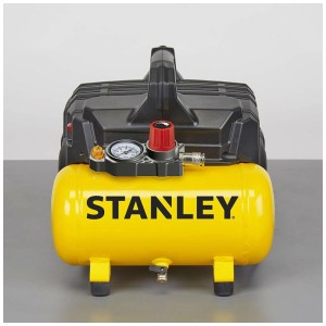 Compresseur Stanley DST100/8/6 Super Silent jaune avec réservoir 6L et manomètre.