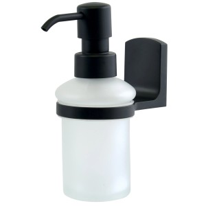 Dispenser sapone Spirella Taku, nero opaco, da parete. Accessorio bagno moderno.