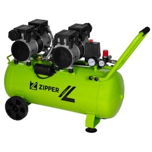 Compresseur silencieux Zipper ZI-COM50-SI, 50 l, métal, vert, avec roues et poignée.