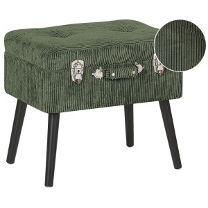 Tabouret coffre Beliani Mallard Cord vert foncé style rétro avec pieds noirs.